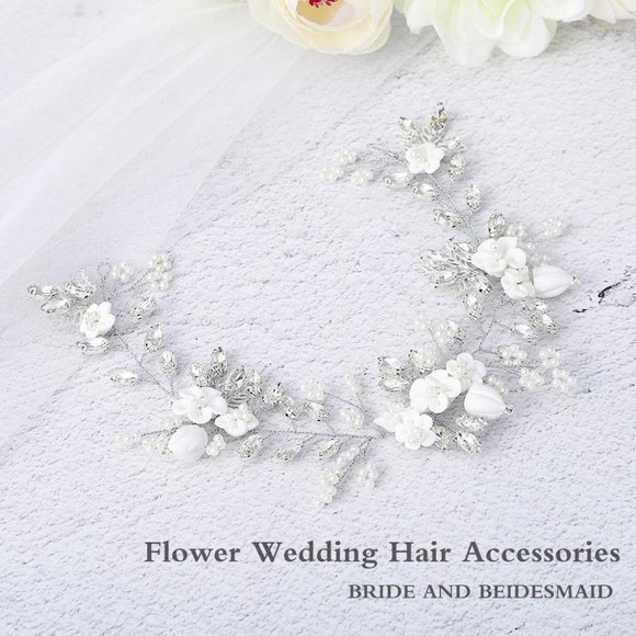 Silver Crystal Bridal Hair Vine | Flower Wedding Hair Accessories - Picture 3 of 3